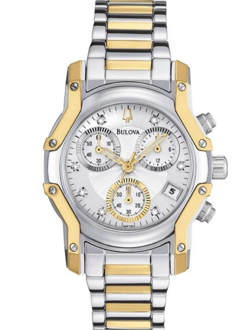 Bulova Two-Tone Chronograph Watch Womens Silver & Gold